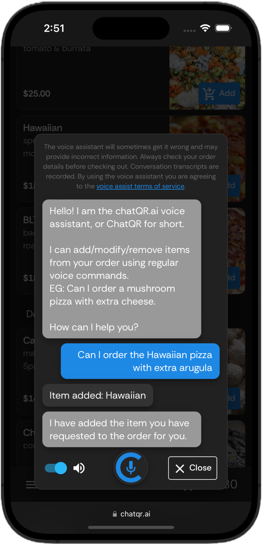 Voice assistant ordering